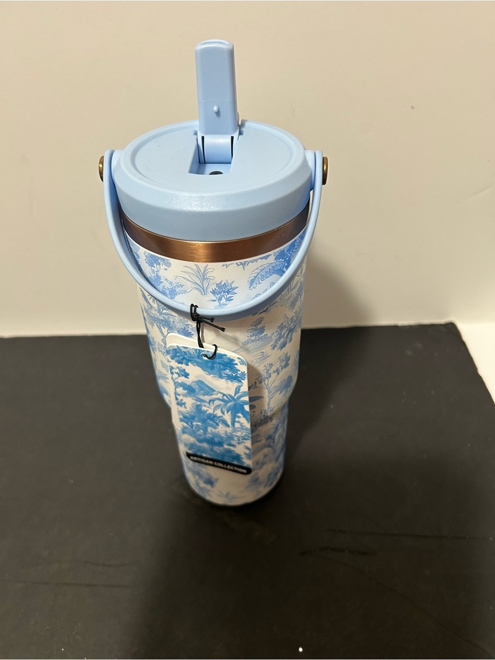 Blue Toile Pattern Insulated Water Bottle - Travel Tumbler